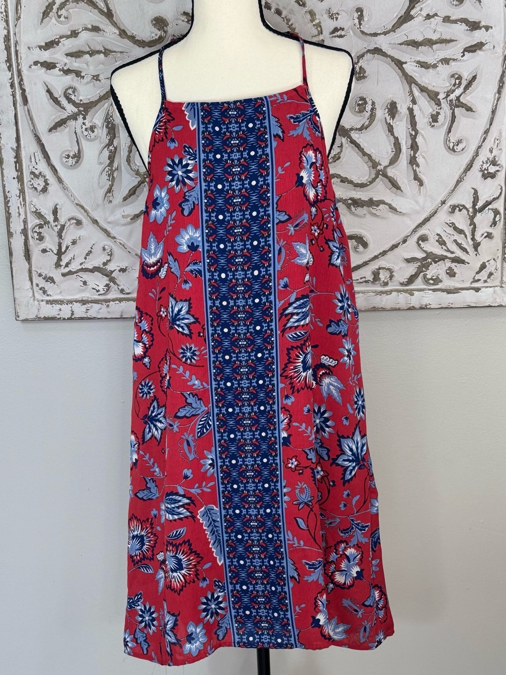 Blue Rain Floral Halted Dress/Boho Lace Back Sundress